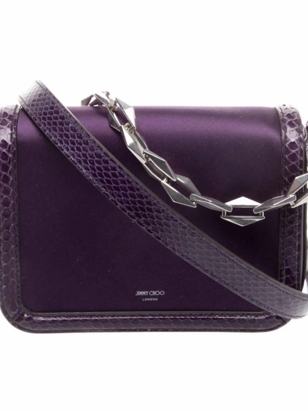 Jimmy Choo Purple Satin & Snakeskin Trim Crossbody Bag - Picture 4 of 5